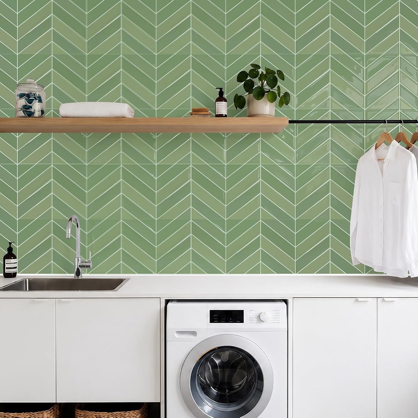 STICKGOO 10 Sheets Thicker Herringbone Peel and Stick Backsplash, 12.6”×9.7” Stick on Wall Tiles, Self Adhesive Tile Sticker for Kitchen Backsplash and Bathroom, White with Grey Grout