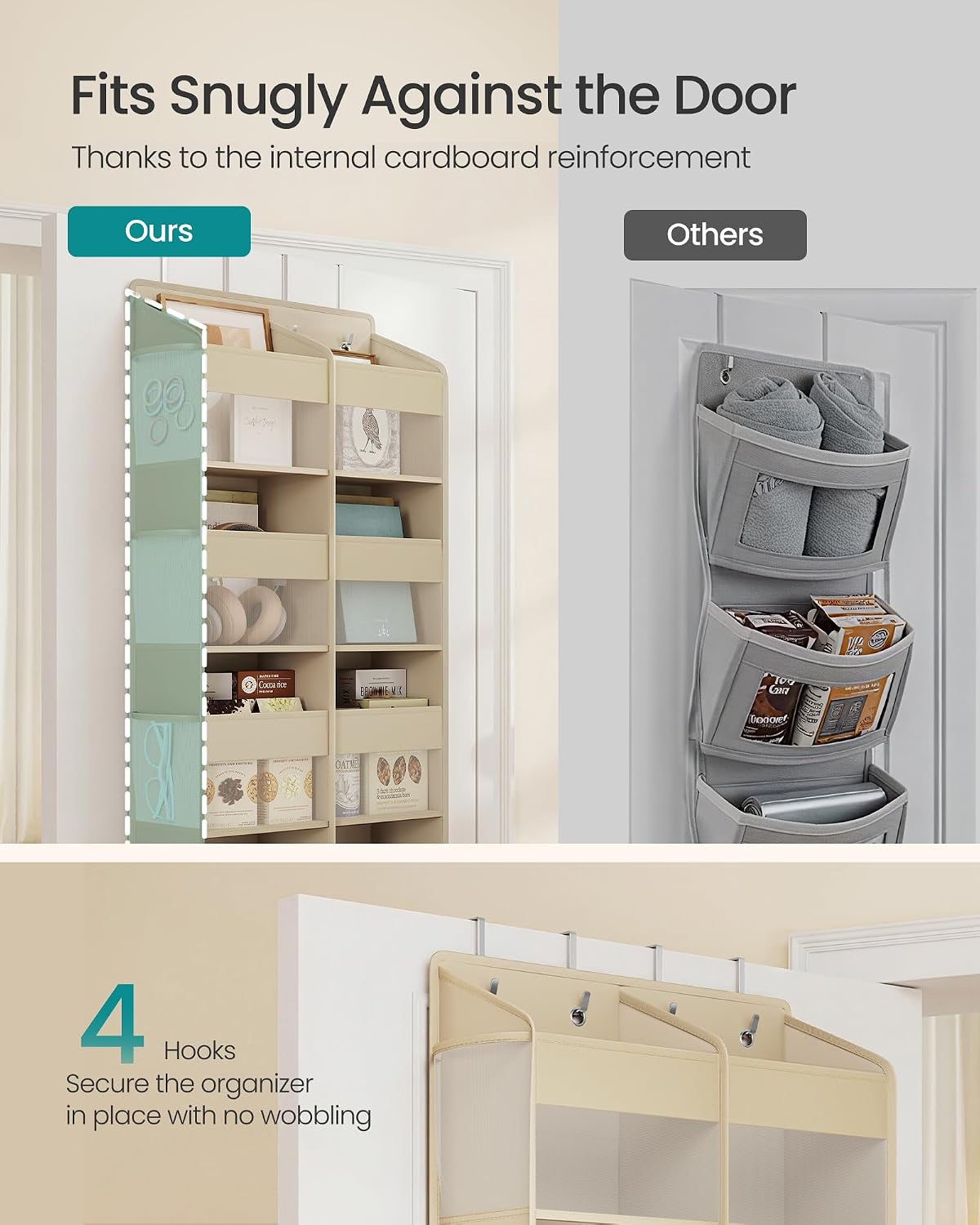 SONGMICS Over-the-Door Organizer, 9-Compartment Door Hanging Storage Shelf, Foldable Closet Hanging Organizer, Heavy-Duty, Metal Hooks, Transparent, Dove Gray URDH009GD01