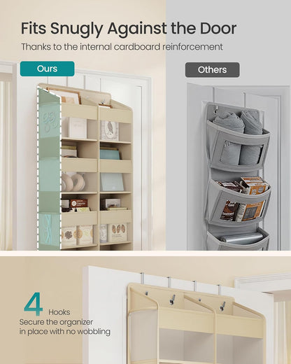 SONGMICS Over-the-Door Organizer, 9-Compartment Door Hanging Storage Shelf, Foldable Closet Hanging Organizer, Heavy-Duty, Metal Hooks, Transparent, Dove Gray URDH009GD01