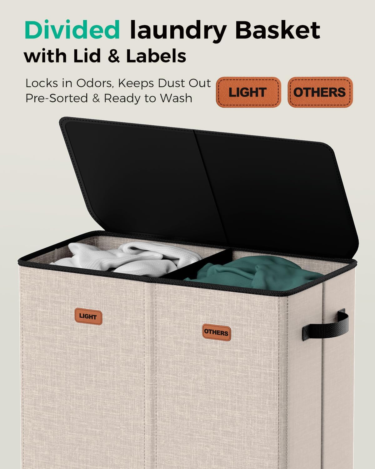 150L 2-Section Laundry Hamper with Lid – Removable Bag, Double Compartment Clothes Hamper for Bathroom, Bedroom, Dorm & Laundry Room