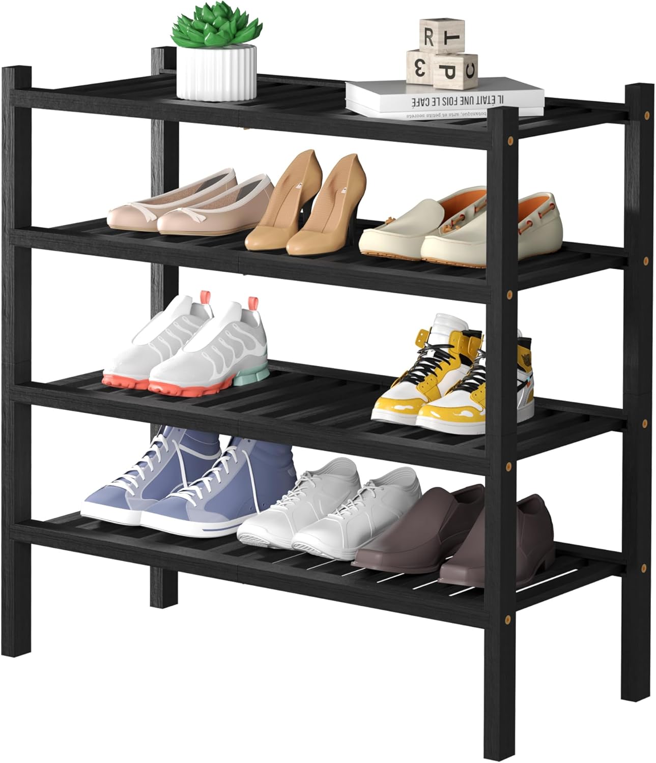 ROMGUAR CRAFT 3 Tier Bamboo Shoe Rack for Closet Free Standing Wood Shoe Shelf Storage Organizer for Entryway Small Space Stackable 27"x11"x20" (Natural)