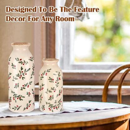 2 Pcs Ceramic Small Vase Rustic Farmhouse Vase Boho Vases Home Decoration for Your Kitchen Bedroom Office Bathroom & Shelf Centerpiece Table Decorative(Simplicity)