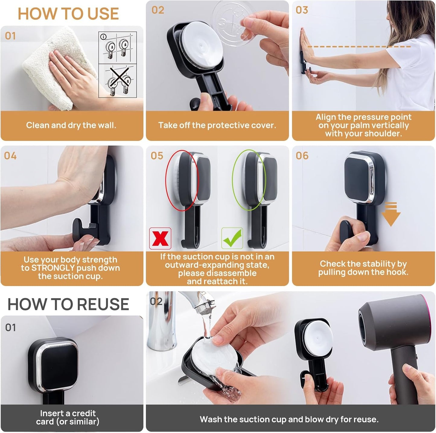 LEVERLOC Razor Holder for Shower 2 Pack, Powerful Suction Cup Shower Hooks for Towel, Loofah, Razor, Squeegee, Damage-Free Wall Hooks, Shaver Holder for Bathroom, Easy to Install and Reuse, White