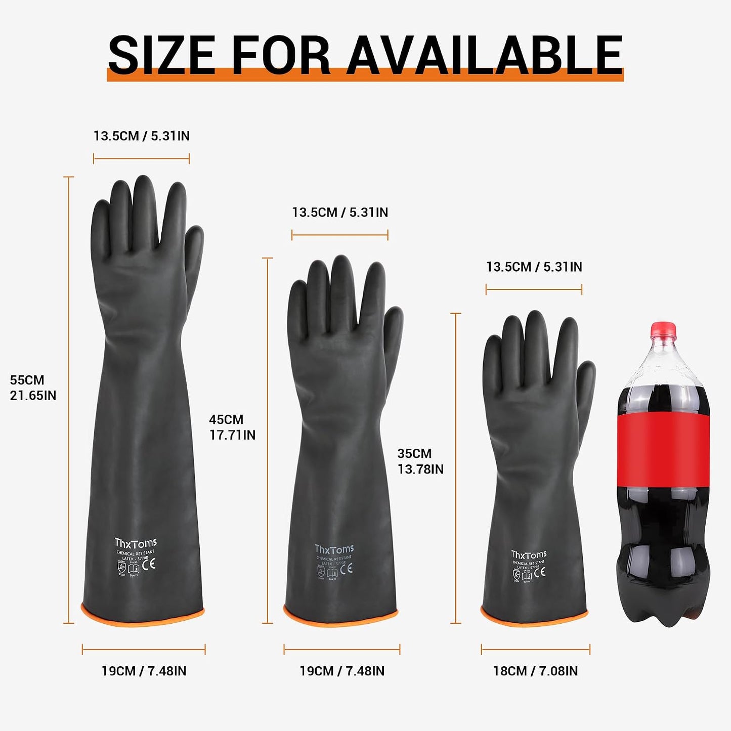 ThxToms Heavy Duty Latex Gloves,Long Rubber Gloves, Chemical Resistant Gloves,Puncture Resistant, Resist Acid,Oil,Alkali, Waterproof for Industrial Cleaning, Gardening, 22", 1 Pair