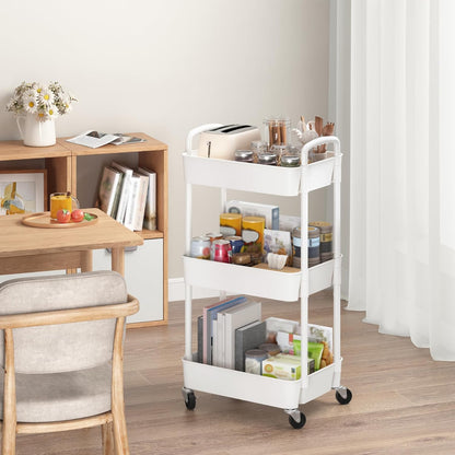 Sywhitta 4-Tier Plastic Rolling Utility Cart with Handle, Multi-Functional Storage Trolley for Office, Living Room, Kitchen, Movable Storage Organizer with Wheels, Black