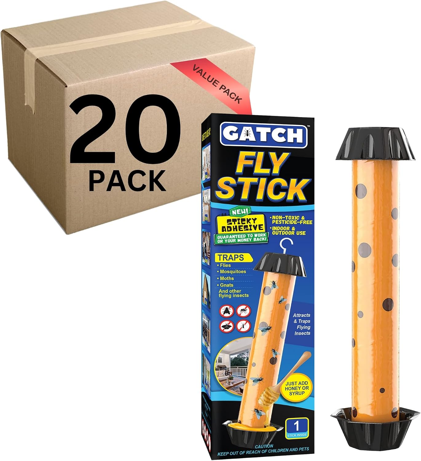 GATCH Fruit Fly Trap (3 Pack), Fly Stick for Mosquitoes, Sticky Trap for Flies Gnats Wasp Flying Insects, Bug Catcher, Indoor or Outdoor Use, Ready to Use Home