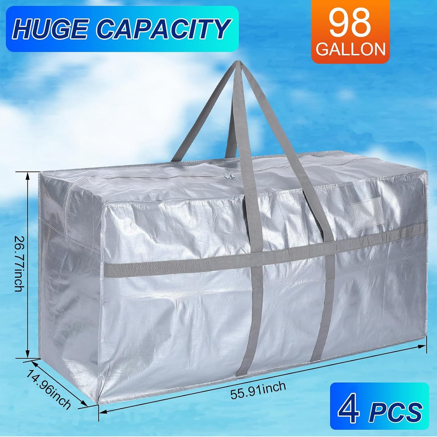 Windyun 4 Pack 57 Gallon Extra Large Moving Bags XXL Heavy Duty Storage Bag with Strong Zipper Handle Jumbo Big Tote Box Foldable for College Dorm Travel Clothes Duffle Blanket Pillow(Red)