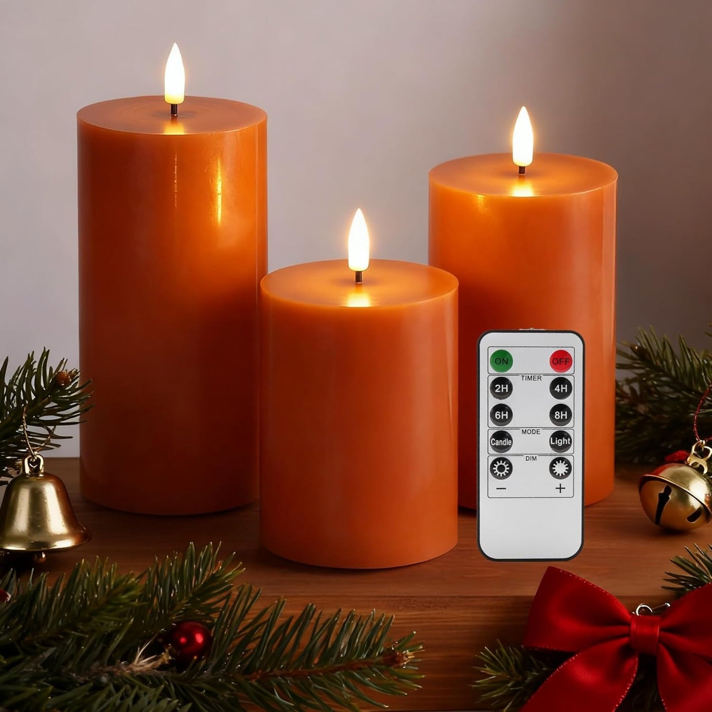 Black Flameless Pillar Candles with Remote, Flickering LED Wax Candles Battery Operated Set of 3