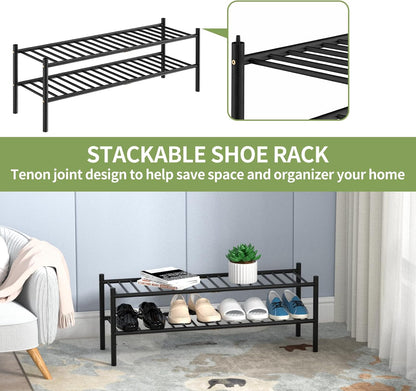 ROMGUAR CRAFT 3 Tier Bamboo Shoe Rack for Closet Free Standing Wood Shoe Shelf Storage Organizer for Entryway Small Space Stackable 27"x11"x20" (Natural)