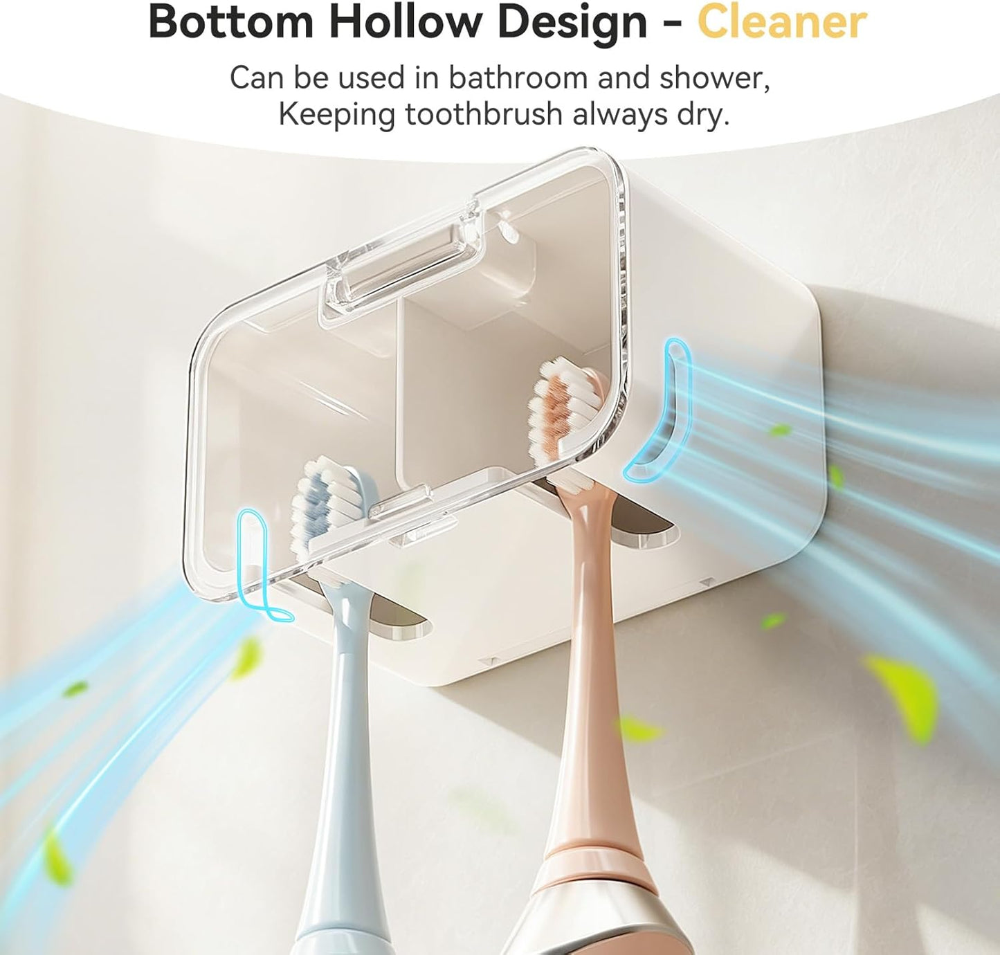 MOPMS Toothbrush Holders for Bathrooms【2 Slot Independent Compartment Design】 2PCS Electric Toothbrush Holder Wall Mounted for Shower, Toothbrush Dispenser Storage Organizer with Cover for Family