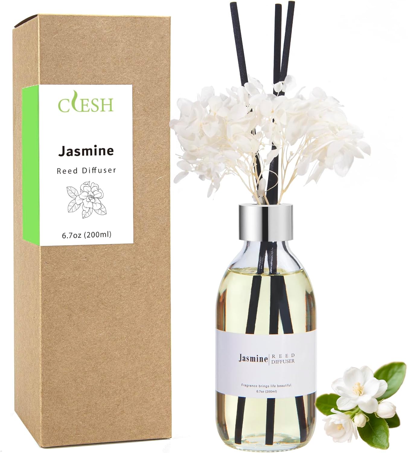 Clesh Reed Diffuser Set, 6.7 oz Eucalyptus Scented Diffuser with Sticks, Home Fragrance Reed Diffuser for Bathroom Shelf Decor