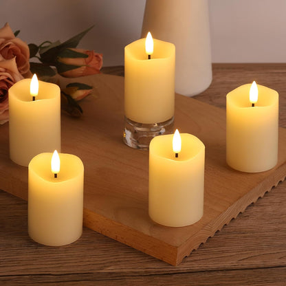 Ivory Flameless Votive Candles with Remote Batteries, Small 2x3 inch LED Wax Pillar Candles Flickering Set of 6