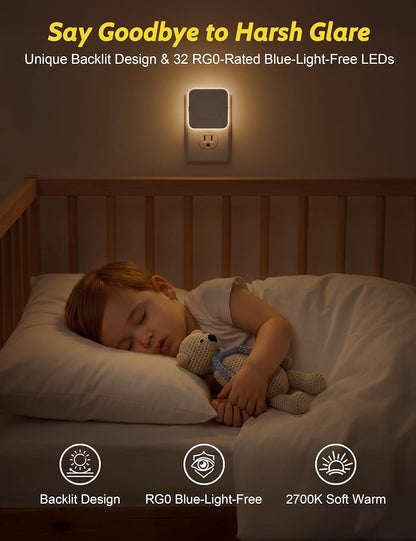 Sujeet Motion Sensor Night Light, Dimmable Plug in LED Nightlight 1-80lm Adjustable Brightness, 4 Pack Warm White with Dusk to Dawn Sensor & Backlit, Wall Night Light for Bathroom, Hallway, Stairs