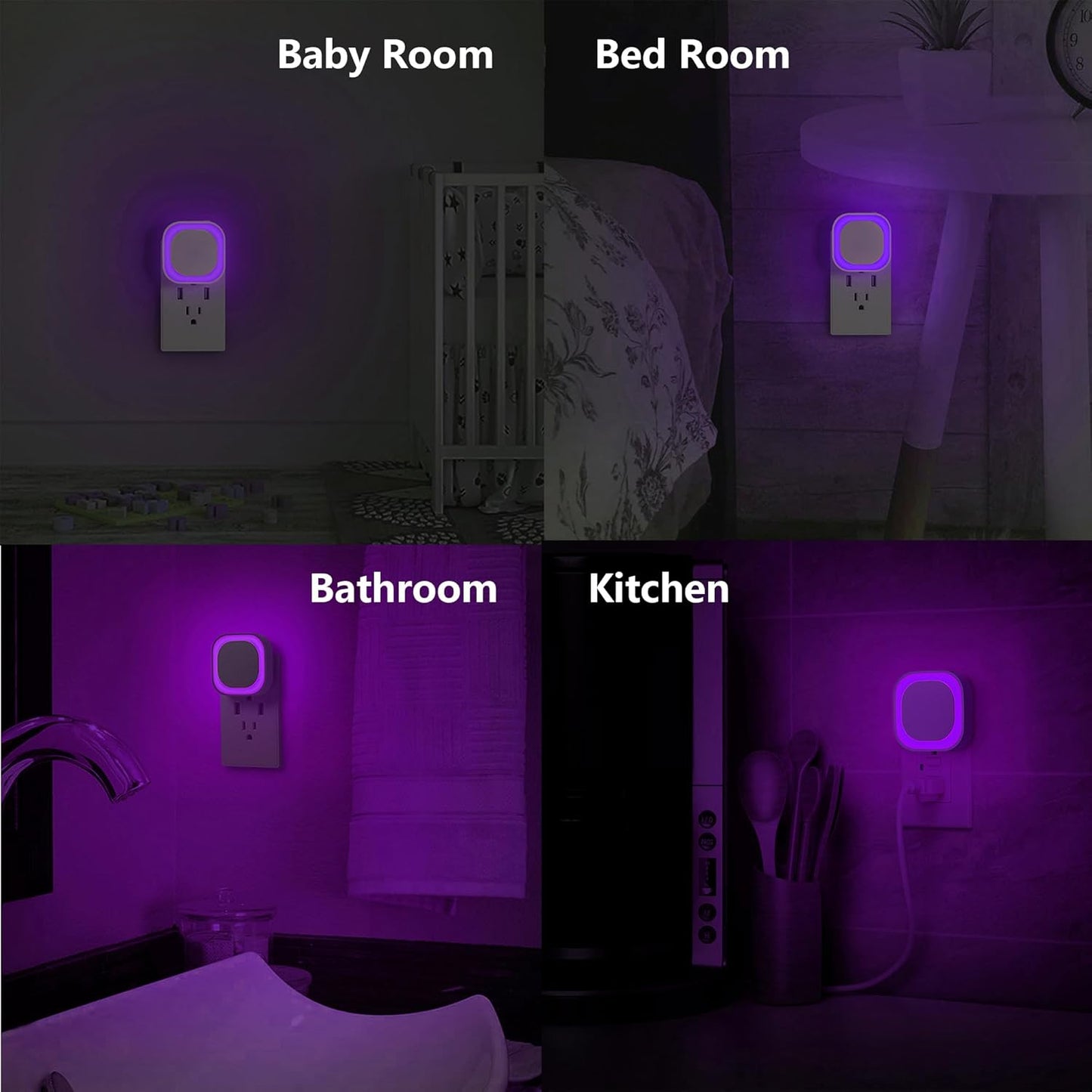 YUNLEX 2 Pack Red Night Light with Dusk to Dawn Sensor, Eye-Care Reflected Glow, 0% Blue Light True Red LED, 3-Level Brightness, Auto On/Off, Plug-in Nightlight for Sleep, Kids, Bedroom, Bathroom