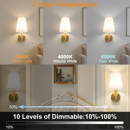 Battery Operated Wall Sconces Set of 2, Rechargeable Gold Wall Sconce with Remote Control, 12 Colors RGB Magnetic Bulb, Wireless Battery Wall Lamp for Bedroom Living Room Hallway