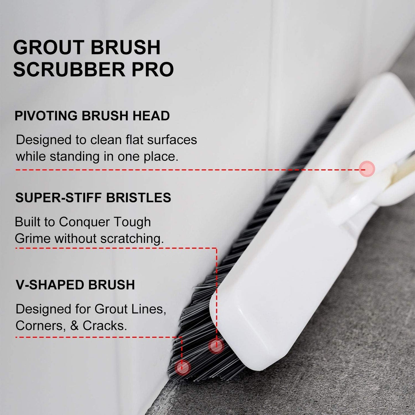 Grout Brush Scrubber with 51.2" Long Extendable Telescopic Handle Cleaning Brush with V-Shaped Bristles Built Scrub Brush Perfect for Bathroom,Kitchen,Tub,Tile,Hard-to-Reach Corners
