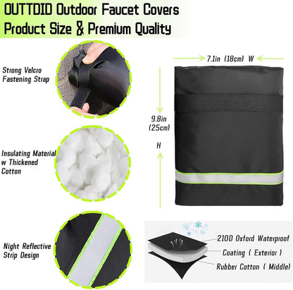 Outdoor Faucet Cover for Winter - Pro 7.1" W x 9.8" H - 2 Pack Outdoor Water Faucet Cover Socks for Winter Freeze Protection Pipe Insulation Reusable Waterproof Insulated Spigot backflow Cover