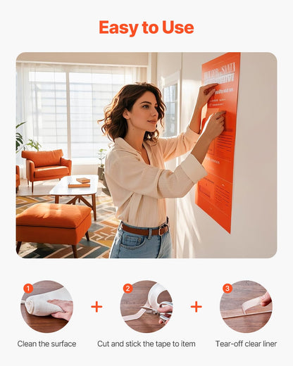 VEVOR Double Sided Tape Heavy Duty, 16 ft Long Nano Mounting Tape, Strong Adhesive & Reusable, Clear Two Sided Wall Tape, Removable Poster Picture Hanging Strips for Home, Office, Car, Outdoor Use