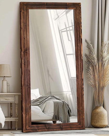 Full Length Mirror 65"x22" with Stand Solid Wood Frame Floor Large Mirror for Living Room, Bedroom Hanging Standing or Leaning Wall-Mounted, New Black