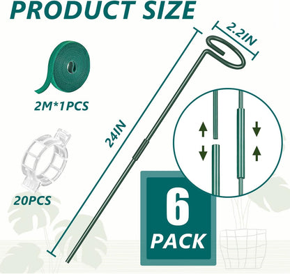 MAFONE 12 Pack 16inch Metal Plant Support Stakes for Tomato Orchid Lily | Plant Stick for Garden Single Stem Flower Support Stake with 20pcs Clips and Plant Ties