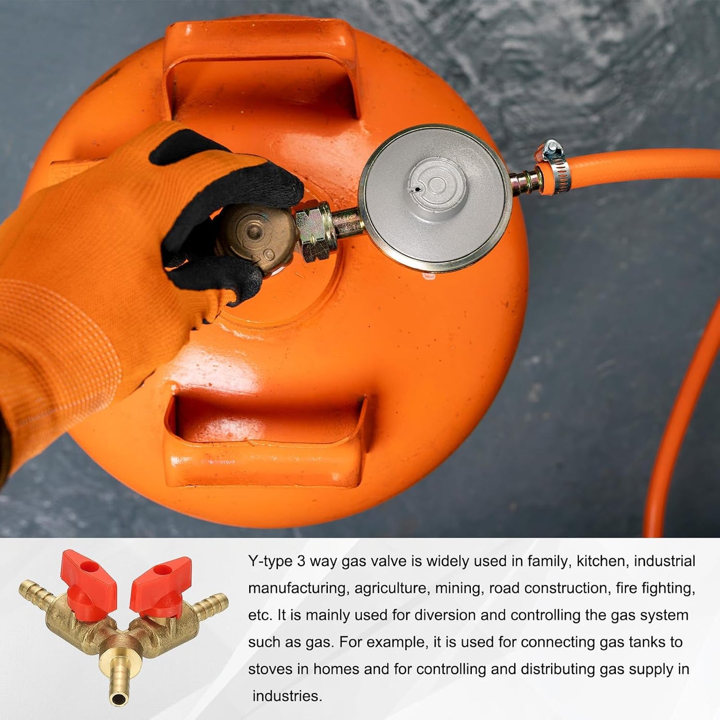 PATIKIL 3 Way Shut Off Ball Valve, 1/4" Y Shaped 3 Way Brass Garden Hose Barb Splitter Line Sprayer Parts Coolant Hose Valve Fitting with 2 Red Switch for Gas Fuel Oxygen, 1 Set
