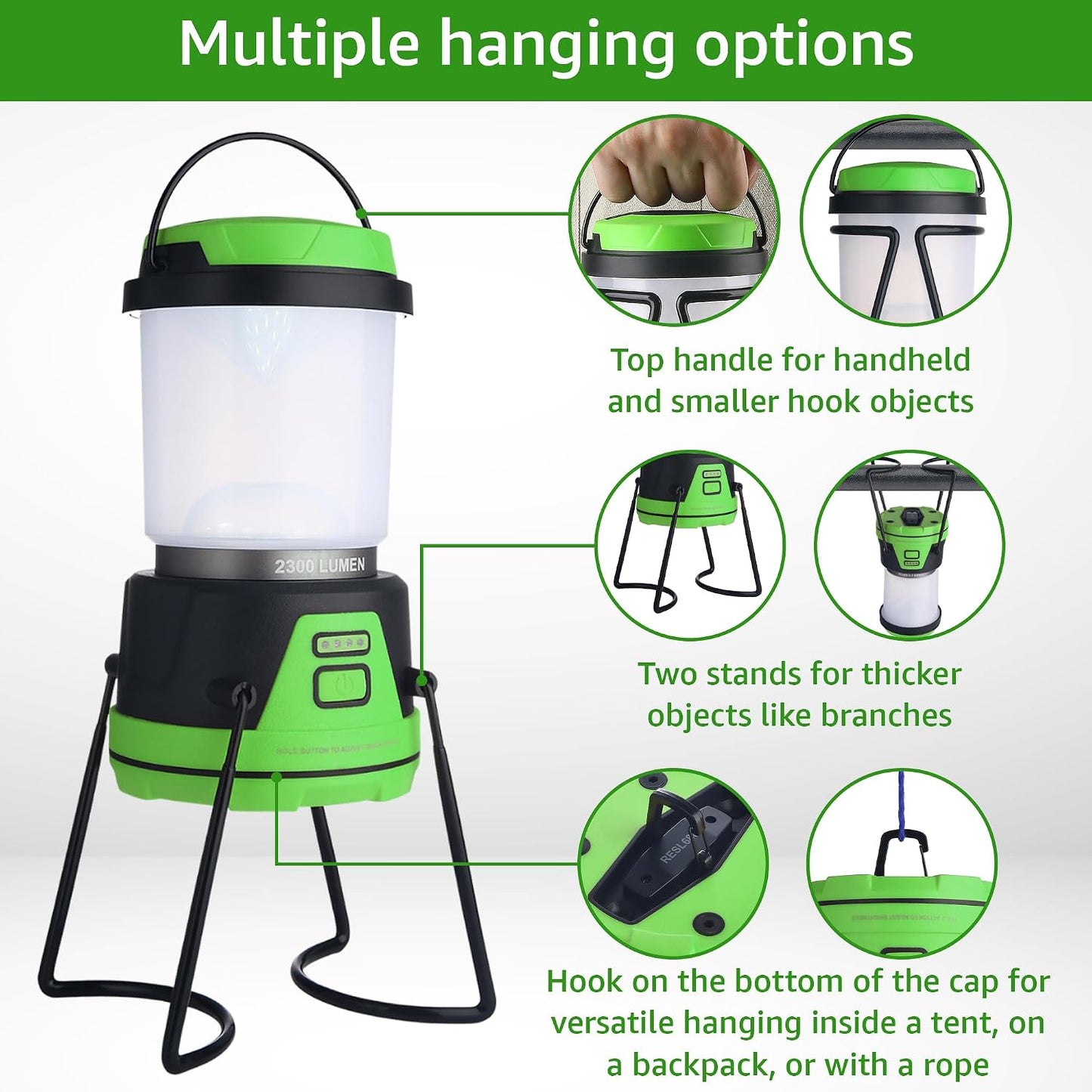 LED Camping Lantern Rechargeable, 1800LM, 4 Light Modes, 4400mAh Power Bank, IP44 Waterproof, Perfect Lantern Flashlight for Hurricane, Emergency, Power Outages, Home and More, USB Cable Included