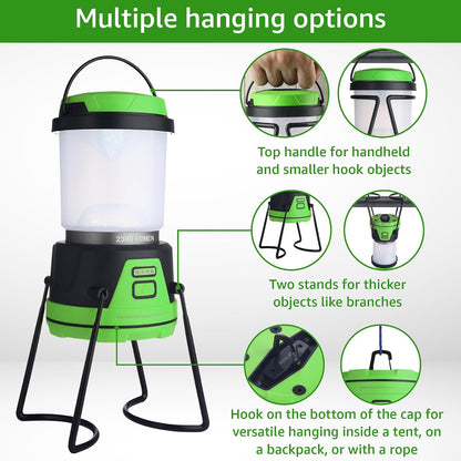 LED Camping Lantern Rechargeable, 1800LM, 4 Light Modes, 4400mAh Power Bank, IP44 Waterproof, Perfect Lantern Flashlight for Hurricane, Emergency, Power Outages, Home and More, USB Cable Included