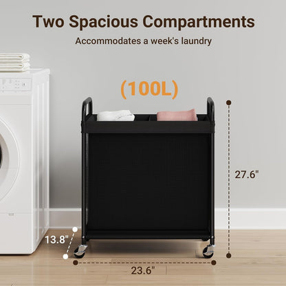 ELYKEN Laundry Hamper 3 Section, 120L Rolling Laundry Sorter with Removable Liner Bag, Laundry Basket with Wheels, Steel Frame with Metal Handle, Clothes Hamper Cart for Laundry Room & Bedroom