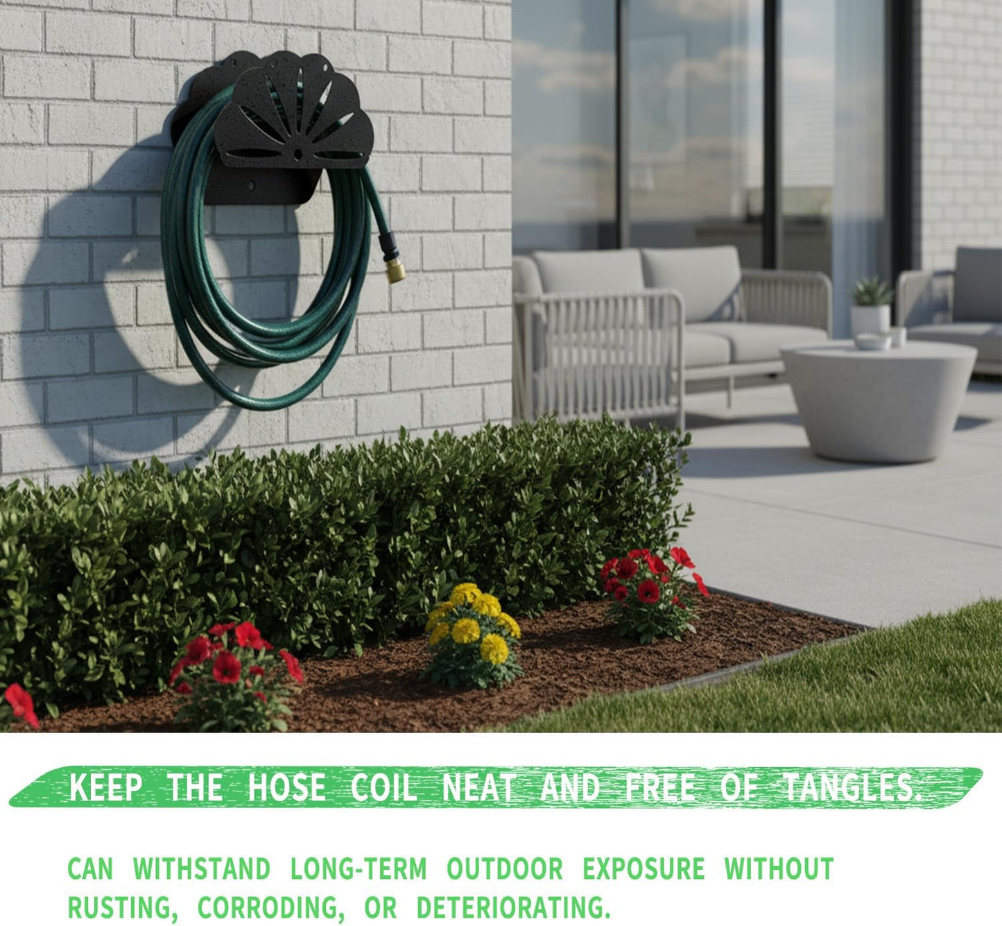 Hose Rack - Garden Hose Holder - Outdoor Hose Organizer - Aluminum Hose Rack - Weather-Resistant Outdoor Hose Storage - Wall-Mounted Hose Storage Solution (Black)