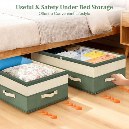 Dolicer 2 Pack Under Bed Storage with Wheels, 6in-10in Height Adjustable Underbed Storage Containers, 92L XXXL Under Bed Drawers Rolling Bin with Clear Lids for Dorm Shoes Clothes Organizers(Grey)
