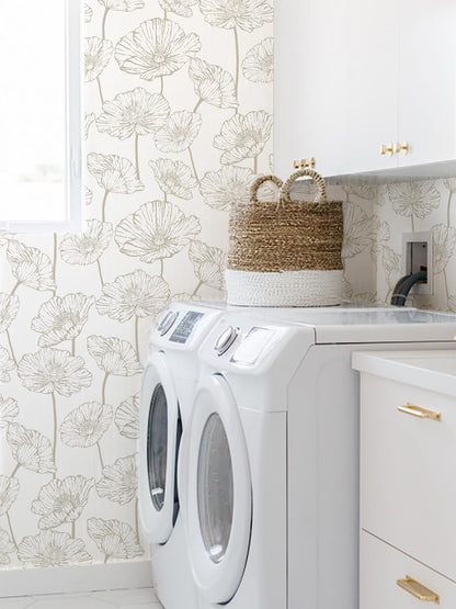 Orainege Modern Peel and Stick Wallpaper 17.3inx118.1in Beige and White Floral Wallpaper Boho Contact Paper Removable Decorative Wall Paper for Bedroom Bathroom Cabinets Decor Vinyl