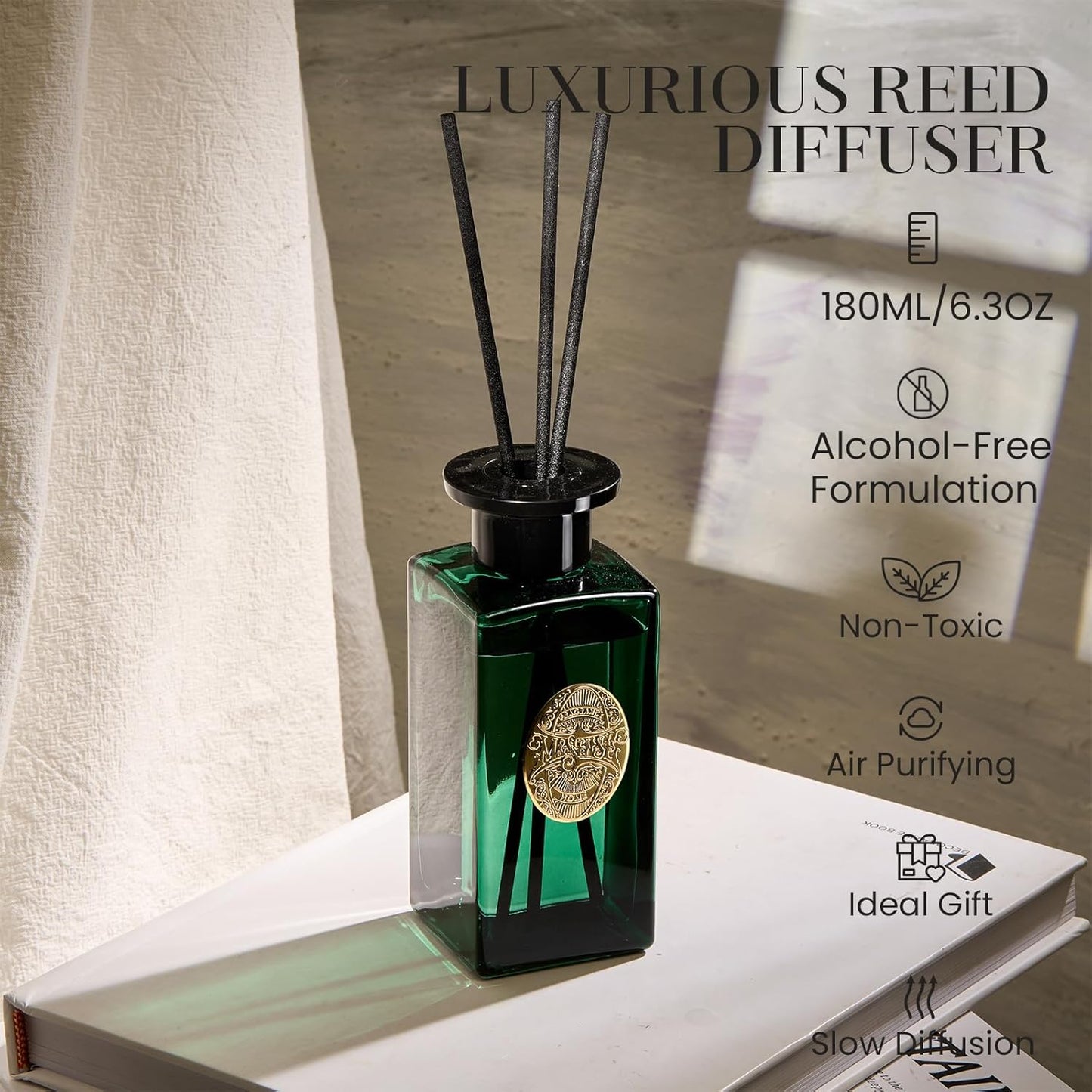 M&SENSE 6.3 oz Large Reed Diffuser Set | Lime+Basil Scent Oil Diffuser with Sticks | Hotel Collection Non-Toxic Home Fragrance |for Bedroom Bathroom Living Room - Colors B