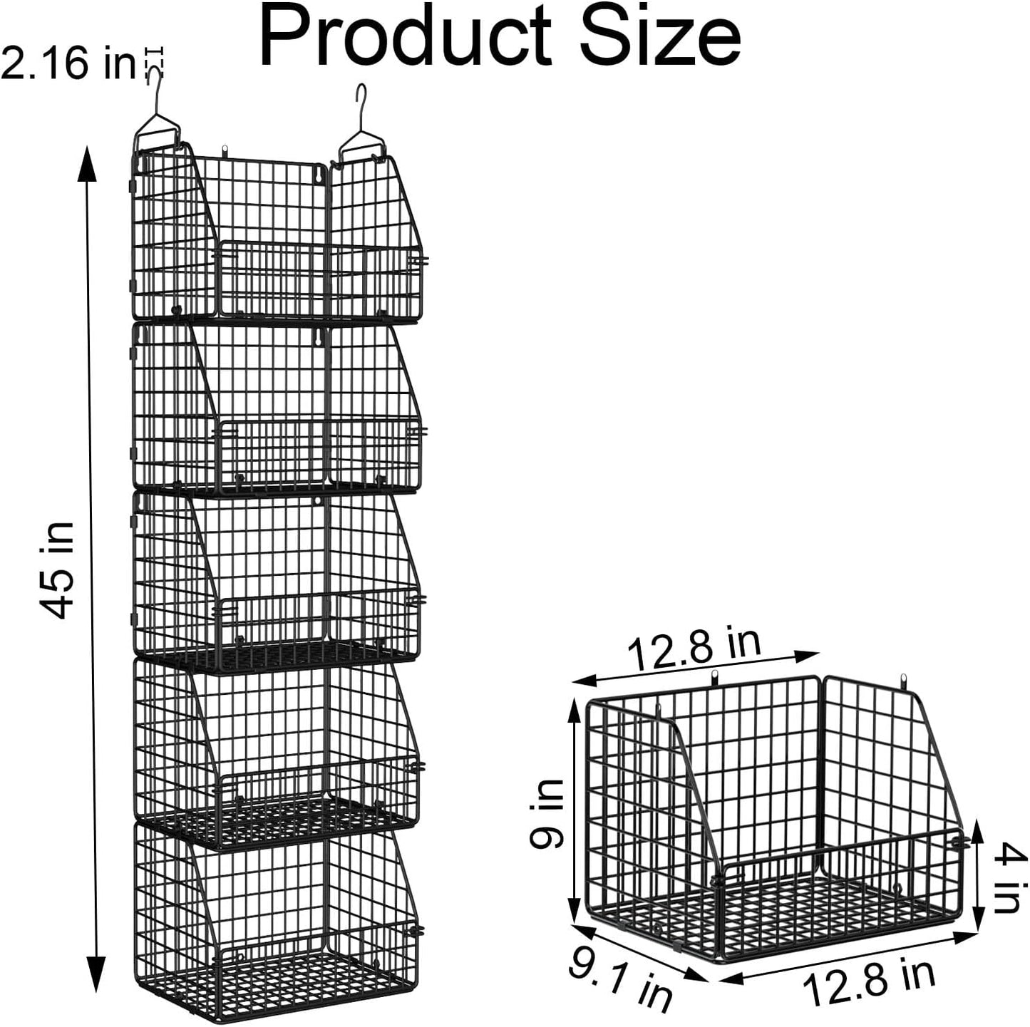 PUPPYCUTE Larger & Deeper Hanging Storage Basket, Closet Organizers and Storage, Hanging Shelves Wire Baskets for Clothing Sweaters Purse Handbags Shoes Black 3 Tier