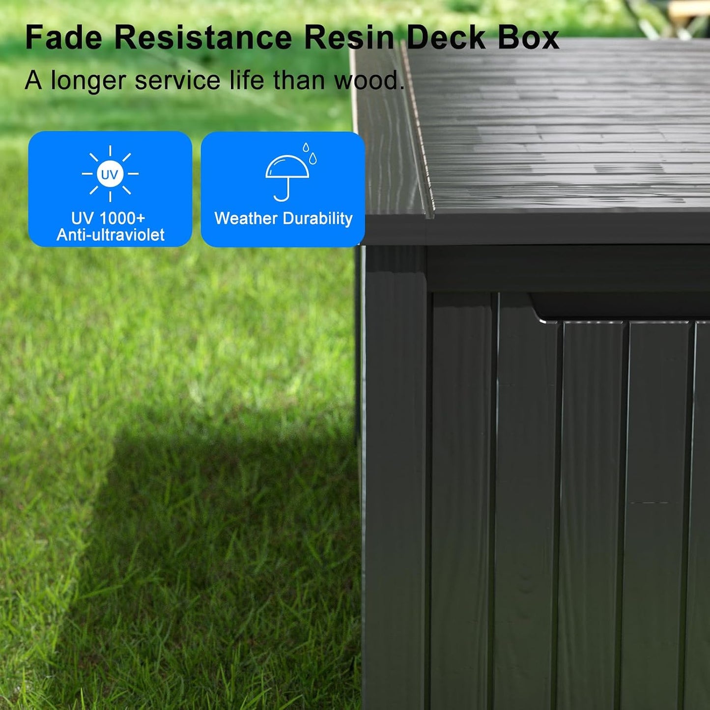 150 Gallon Waterproof Outdoor Storage Box,Resin Deck Box,Lockable Outside Storage Box Container for Patio Furniure,Garden,Tools (150 Gallon,Black)