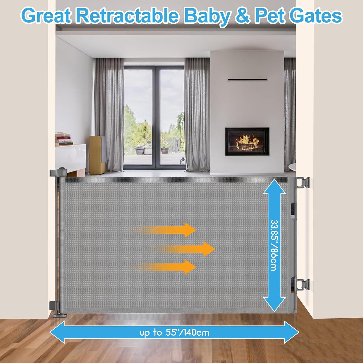 71 inch Retractable Baby Gates, EZIGO Extra Wide Baby Gate for Large Opening Extra Long Mesh Gate for Kids or Pet Dog Gate Child Safety Gate for Stairs Hallways Doorway Indoor Outdoor, Gray