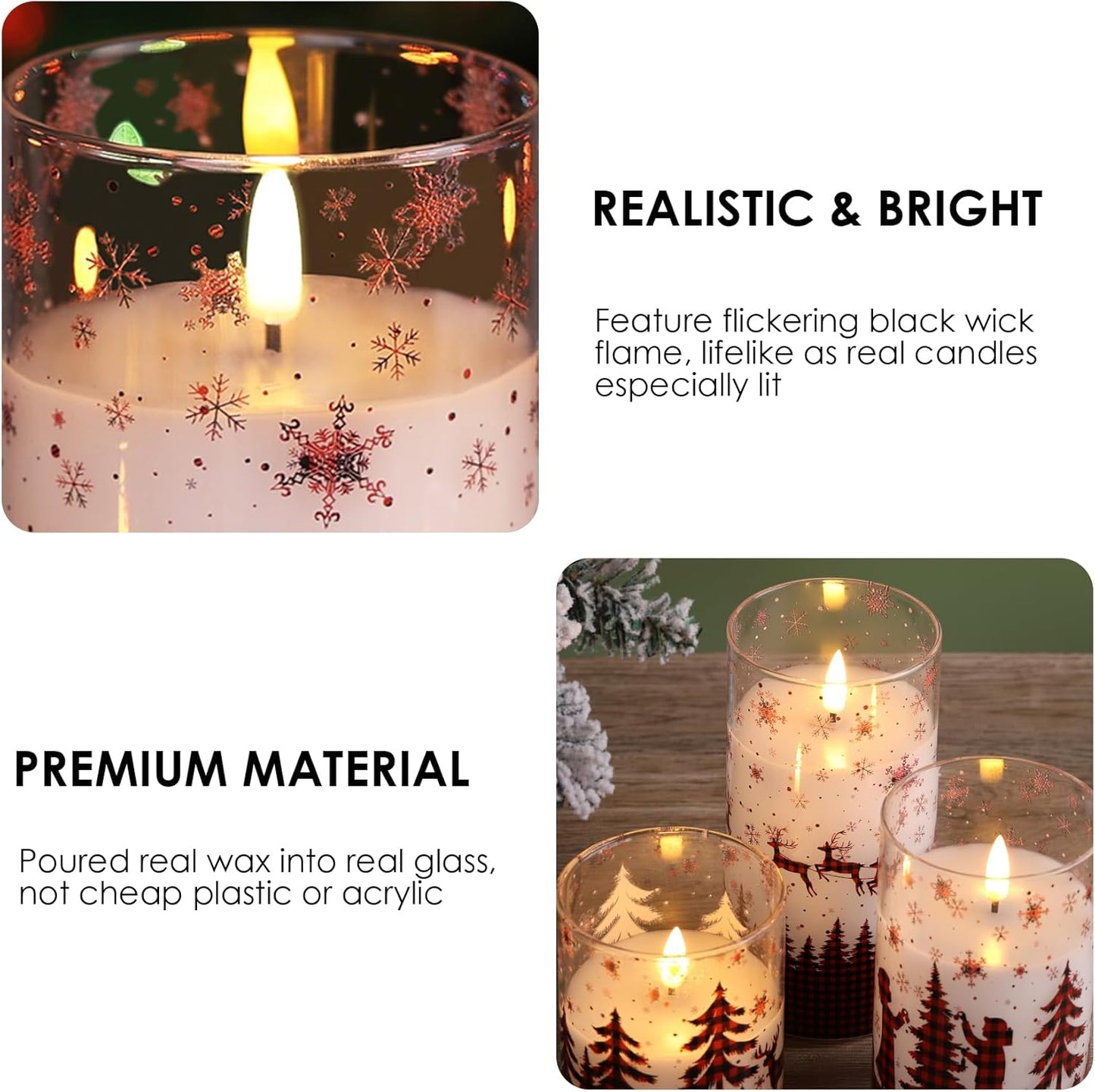 Eywamage Gold Glass Flameless Pillar Candles with Remote, Flickering Christmas LED Candles Battery Operated Set of 3