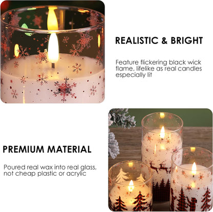 Eywamage Gold Glass Flameless Pillar Candles with Remote, Flickering Christmas LED Candles Battery Operated Set of 3