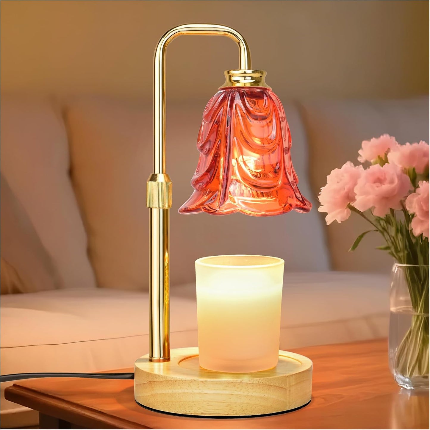 Candle Warmer Lamp with Timer Dimmer, Adjustable Height Pink Tulip Candle Wax Warmer, Christmas Birthday Gift for Mom Women,House Warming Gifts for New Home Bedroom Decor,Flower Pink