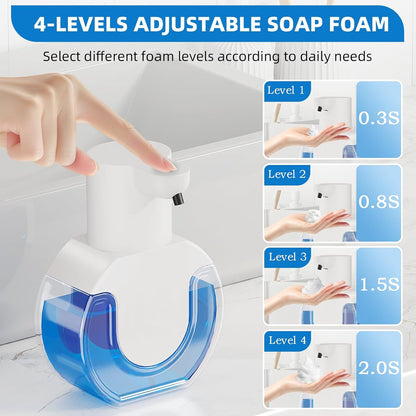 Automatic Soap Dispenser Touchless,Rechargeable Foaming Soap Dispenser,15oz/420ml Smart Hand Soap Dispensers,4-Level Adjustable,Wall Mount for Bathroom Kitchen Dish Soap,Hands-Free