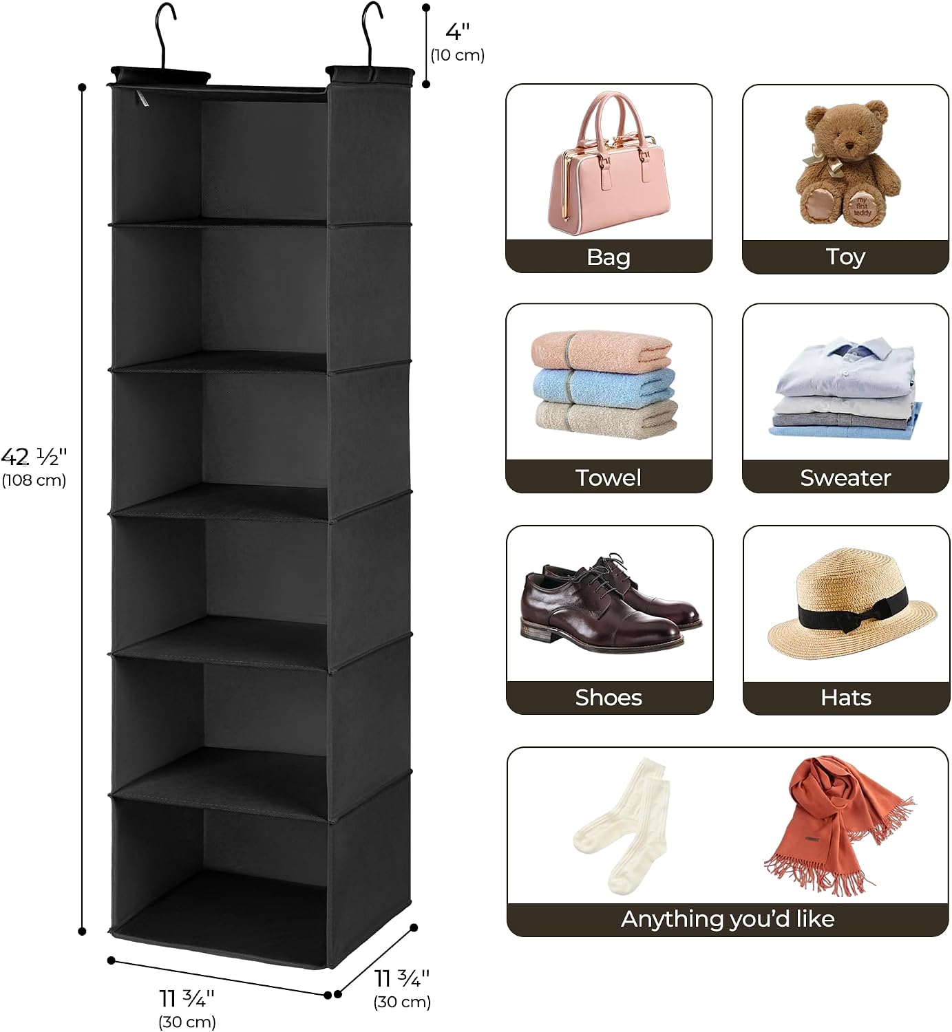 GRANNY SAYS 3-Shelf Hanging Closet Organizer and Storage, Collapsible Hanging Closet Shelves, Hanging Organizer for Closet & RV, Gray, 29 ½" H X 12" W X 12" D, 1-Pack