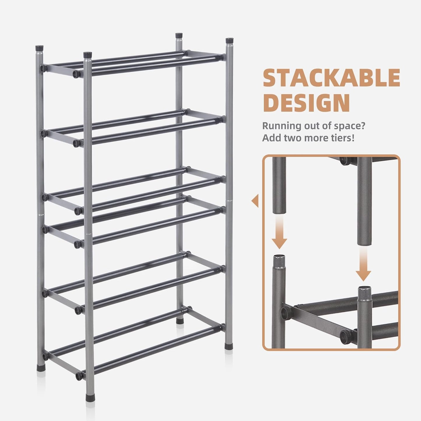 STORAGE MANIAC Expandable Shoe Rack for Closet, 8 Pairs Stackable Small Shoe Rack, Metal Adjustable Shoes Organizer for Entryway, Hallway, Garage, Front Door, Shoes Shelves, Black 2 Tier