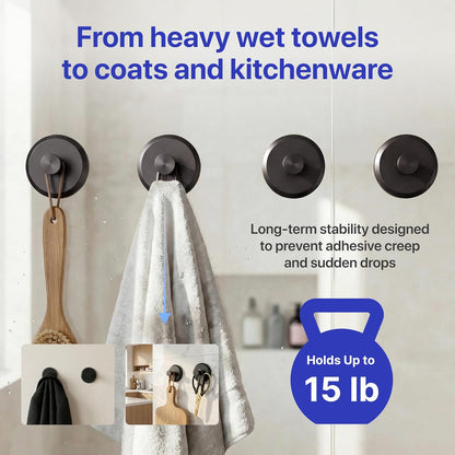 HOME SO Suction Cup Hooks for Shower & Bathroom Towel Holder 2-Pack – Suction Cups Hooks for Hanging Towels, Robes, & Coats - Tiles, Glass Door or Mirror – Shower Hooks & Towel Hooks Organizer - Black