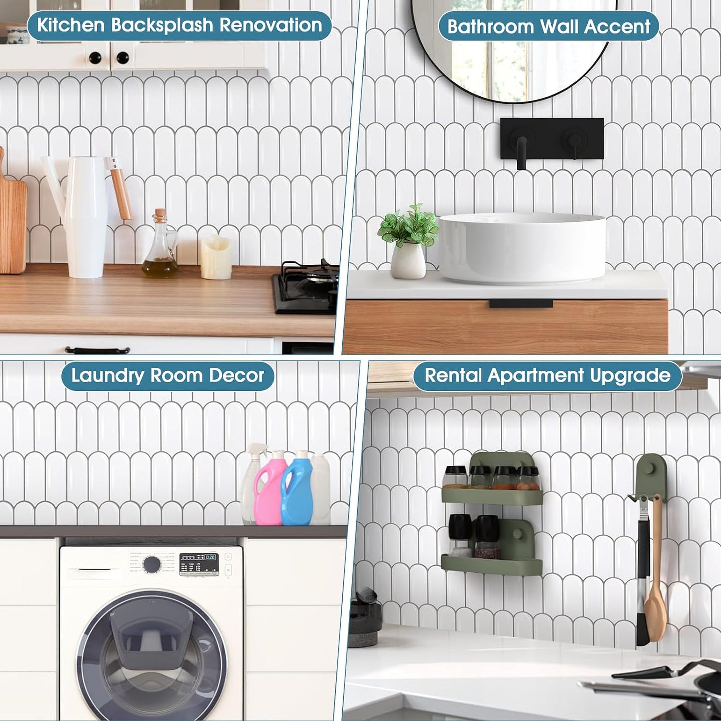 20 Sheets Peel and Stick Tile Backsplash - Waterproof & Removable Self Adhesive Wall Tiles with Realistic Tile Look for Kitchen, Bathroom, RV (12x12 Inch)