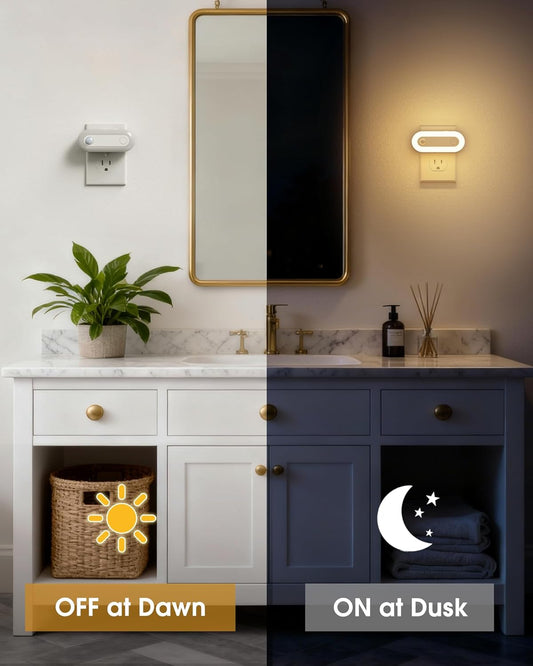 Plug-in LED Night Light with Motion Sensor & Dusk to Dawn Sensor, Dimmable Warm White Nightlight 30-100LM Adjustable Sleep Night Lights Plug Into Wall for Bedroom, Bathroom, Stairs, Hallway, 2 Pack