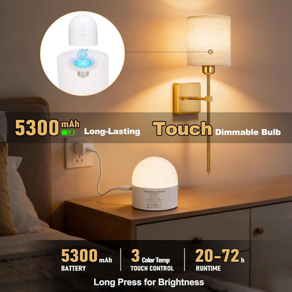 Battery Operated Wall Sconce Set of 2, Black Wireless Wall Lights with Remote 5300mAh Rechargeable Dimmable Bulb, 12 Colors Wireless Wall Sconces for Bedroom Living Room Hallway