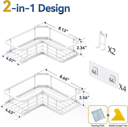 YASONIC Corner Shower Caddy, 5-Pack Adhesive Rustproof Stainless Steel Shower Organizer with Soap Holder, No Drilling Shower Shelf for Inside Shower, Dorm, Renters, Black