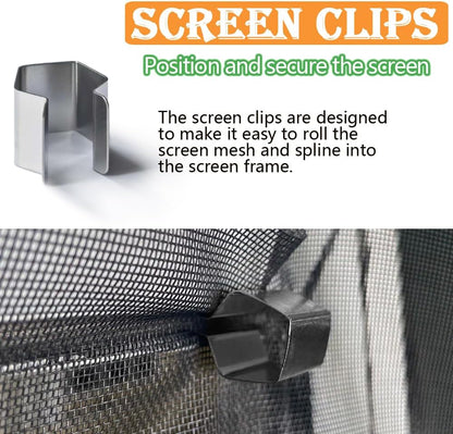 Screen Repair kit, Screen Roller Tool, Steel Roller with Bear+32ft Screen Spline+Removal Hook, 3 in 1 Window Screen Door Repair Kit,for Installing Door Window Mesh