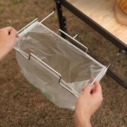 Stainless Steel Trash Bag Holder, Folding Hanging Dustbin Cage, Tabletop Garbage Bracket for Camping BBQ Kitchen