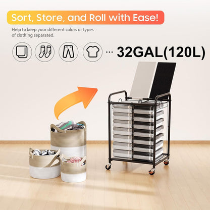 180L (47.55 Gal) Laundry Sorter 3 Section, Rolling Laundry Basket with Lockable Wheels and Lid, Laundry Hamper with 3 Separated Removable Bags Dirty Clothes Hamper for Laundry Room Organizer, Black