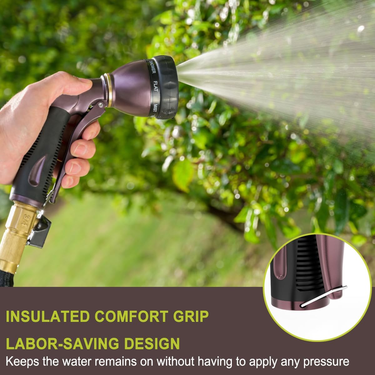 FANHAO Heavy Duty Garden Hose Nozzle, 100% Metal Water Nozzle with 8 Adjustable Spray Patterns, High Pressure Hose Sprayer with Non-Slip Grip for Watering Plants & Lawns, Washing Cars & Pets -Silver